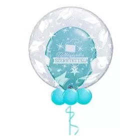   Ballagási Lufiban Lufi, Héliummal töltve, gallérral, 60cm, Kék belső lufival