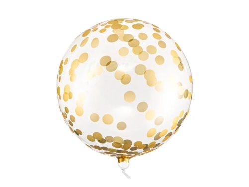 Orbz fólia gömb lufi 16" 40cm buborék, arany konfetti mintával