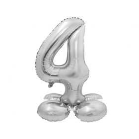   Talpas számos lufi 28" (72cm) fólia szám, számjegy, 4 csak levegővel tölthető, Ezüst
