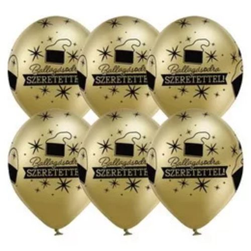 Ballagási latex lufi 11" 28cm Ballagásodra szeretettel!, Chrome, arany, 6db