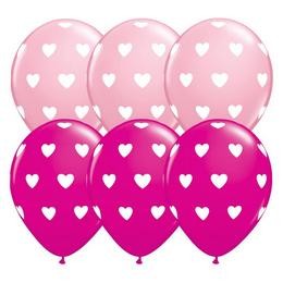 Latex lufi 11" 28cm  6db szív mintával, Pink and Berry Big Hearts, q27051rp