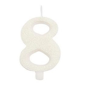 Számgyertya, csillogó fehér, 8-as, gi50808