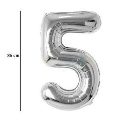 Számos lufi 34" 86cm óriás Ezüst szám, számjegy 5-ös