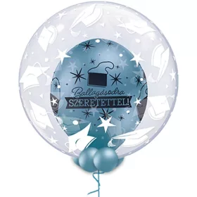  Ballagási Lufiban Lufi, Héliummal töltve, gallérral, 60cm, Chrome Kék belső lufival