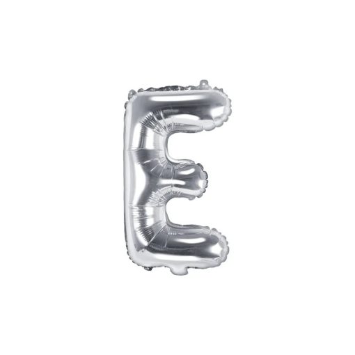 Betű lufi 16" 40cm ezüst fólia betű, E betű, levegővel tölthető