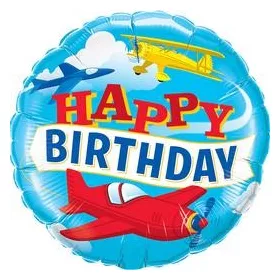   Szülinapi lufi 18" 45cm Happy Birthday, repülő, airplane