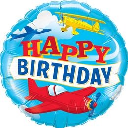 Szülinapi fólia lufi 18" 45cm Happy Birthday, repülő, airplane