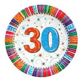 Papírtányér 30-as felirat, 23cm 6db, Radiant, 39857