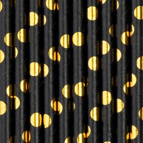 Szívószál papír, fekete, arany pöttyös 10db