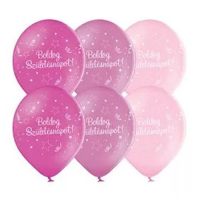   Szülinapi lufi 11" 28cm 6db Boldog születésnapot! Rózsaszín