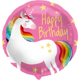   Szülinapi lufi 18" 45cm Happy Birthday, Unicorn, Unikornis