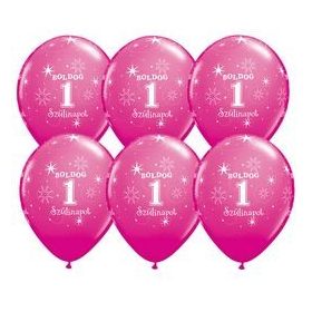   Szám, Számos latex lufi 11" 28cm 6db 1-es lufi Boldog 1. szülinapot!, q37464rp