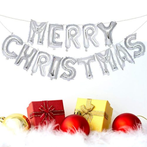 Merry Christmas, ezüst 16" fólia betűk, csak levegővel tölthető