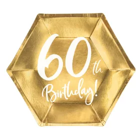 Papírtányér elegáns 60-as számmal, Arany, 6db