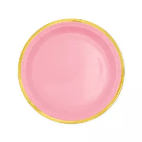 Papírtányér 18cm 6db, Rózsaszín, Arany széllel