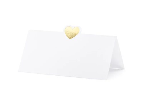 Esküvői ültetőkártya, arany szív mintával, 10db