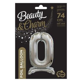   Talpas számos lufi 29" (74cm) fólia szám, számjegy, 0 csak levegővel tölthető, Ezüst