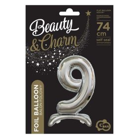   Talpas számos lufi 29" (74cm) fólia szám, számjegy, 9 csak levegővel tölthető, Ezüst