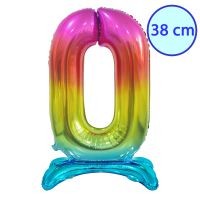 Talpas számos lufi 15" (38cm) fólia szám, számjegy, 0 levegővel tölthető, szivárvány