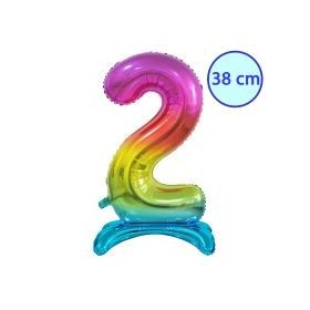   Talpas számos lufi 15" (38cm) fólia szám, számjegy, 2 levegővel tölthető, szivárvány