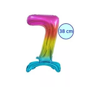   Talpas számos lufi 15" (38cm) fólia szám, számjegy, 7 csak levegővel tölthető, szivárvány