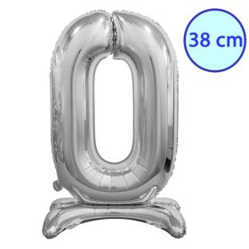   Talpas számos lufi 15" (38cm) fólia szám, számjegy, 0 csak levegővel tölthető, Ezüst