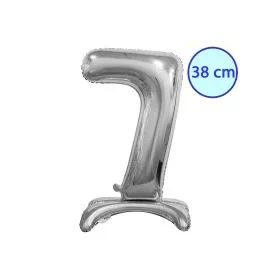   Talpas számos lufi 15" (38cm) fólia szám, számjegy, 7 csak levegővel tölthető, Ezüst