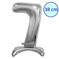 Talpas számos lufi 15" (38cm) fólia szám, számjegy, 7 levegővel tölthető, ezüst
