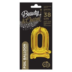   Talpas számos lufi 15" (38cm) fólia szám, számjegy, 0 csak levegővel tölthető, Arany