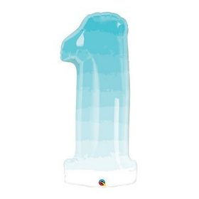   Számos lufi 34" 86cm óriás, kék ombre szám, számjegy 1-es, 1. szülinapra