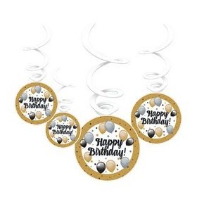 Függő dekoráció, 6db, Happy Birthday, Elegáns, 25920