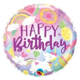   Szülinapi fólia lufi 18" 45cm, Happy Birthday, unikornis
