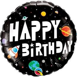 Szülinapi fólia lufi 18" 45cm, Happy Birthday, űrhajós