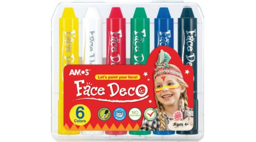 Arcfesték szett, arcfestő, Amos 6 színű, műanyag dobozban, FDCA0007