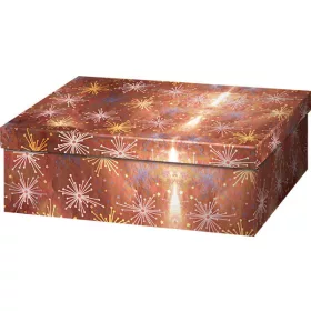 Karácsonyi díszdoboz, bronz mintás, T3, 24x16x9 cm